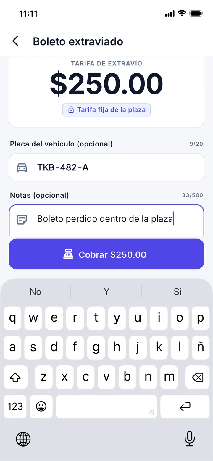 Boleto extraviado: tarifa de $250.00, placa y una nota